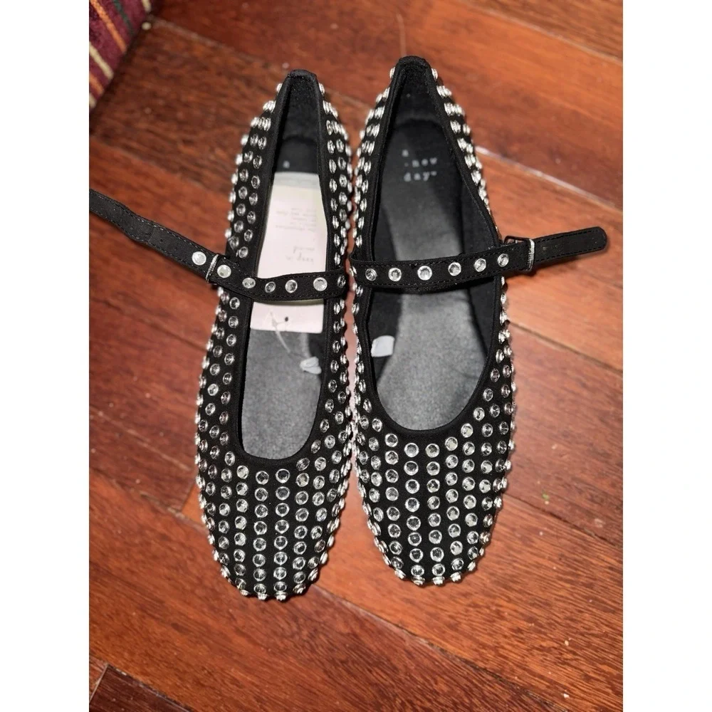 Women's Issa Rhinestone Mary Jane Ballet Flats - A New Day™ Black 9.5